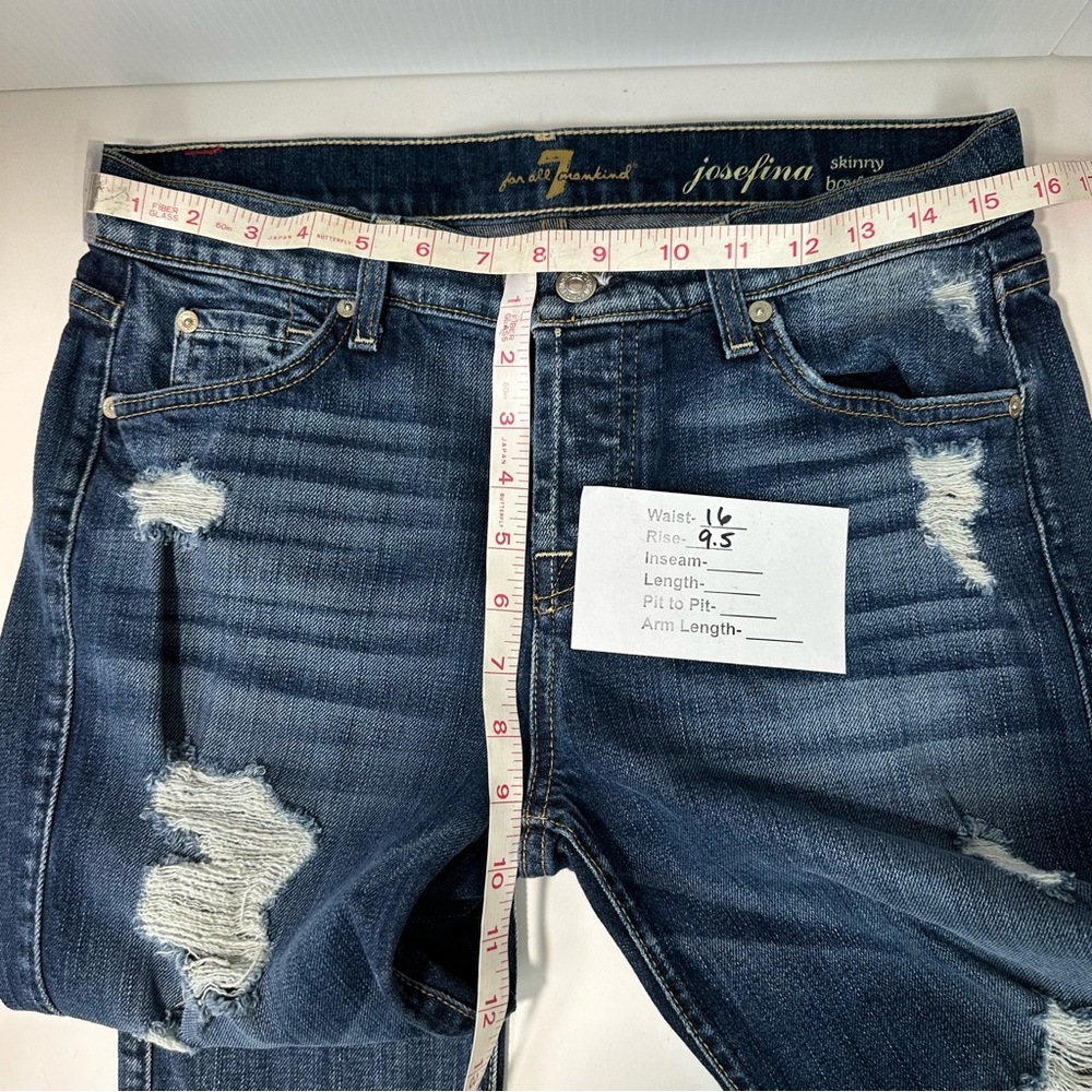 7 For All Mankind Josefina Skinny Boyfriend Jeans Sz 26 Buttonfly Distre… - Picture 10 of 13